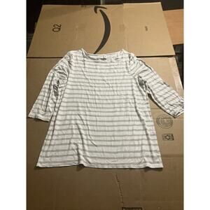 Chicos Zenergy Women's Cold‎ Shoulder Top, Size 2, Tan White Striped Blouse